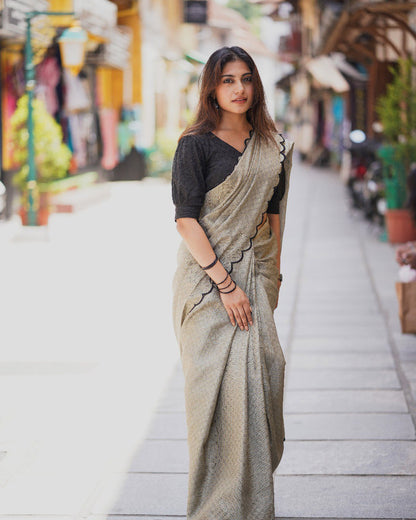 Marvelous Grey Color Cotton Lucknowi Work Saree By WTW