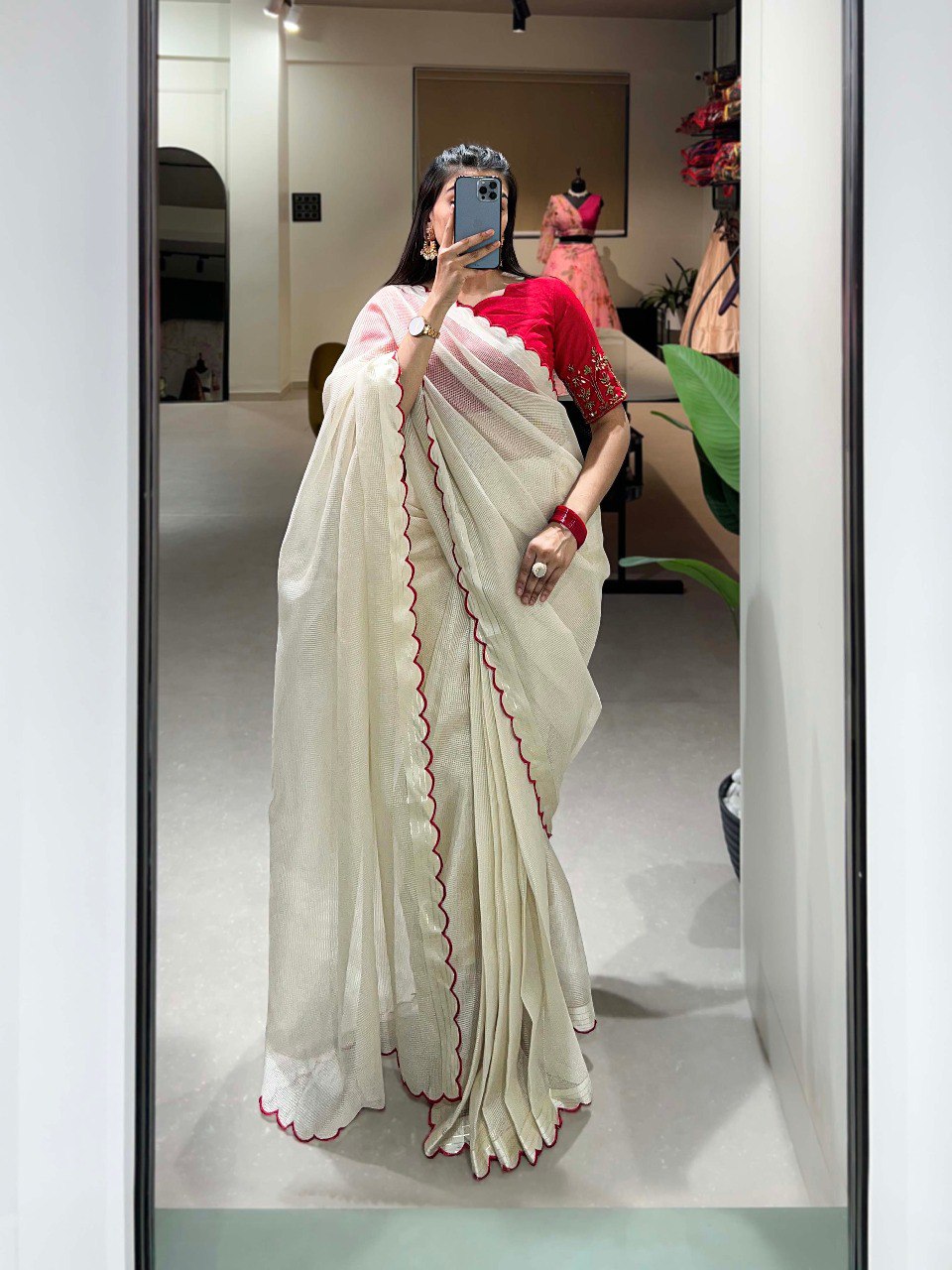 Superb Off-White Arca Work Silk Festive Wear Saree With Blouse By WTW