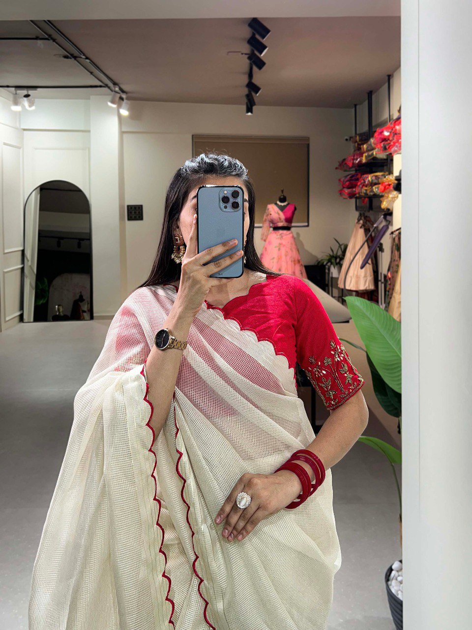 Superb Off-White Arca Work Silk Festive Wear Saree With Blouse By WTW