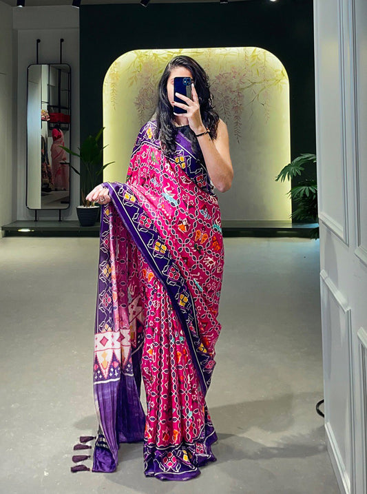 Stupendous Pink Digital Print Gajji Silk Marriage Wear Saree By WTW