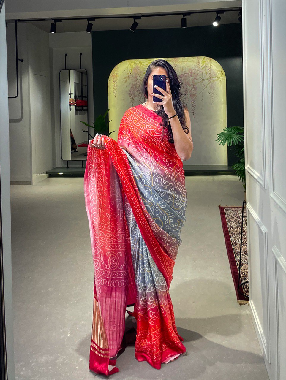 Red Elegant Pure Gaji Silk Bandhani Patola Print Saree By WTW