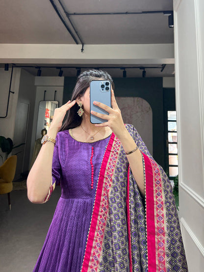 Traditional Wear Purple Color Tussar Silk Foil Printed Gown By WTW