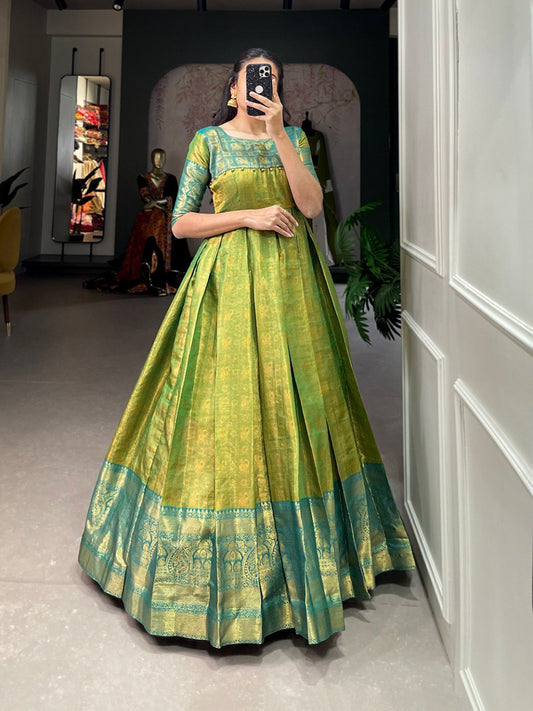 Parrot Color Zari Weaving Work Kanjivaram Dress By WTW