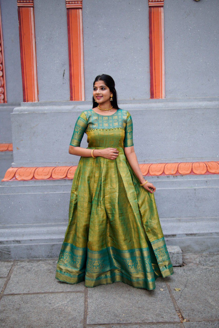 Attractive Green Color Kanjivaram Silk Zari Weaving Work Gown By WTW