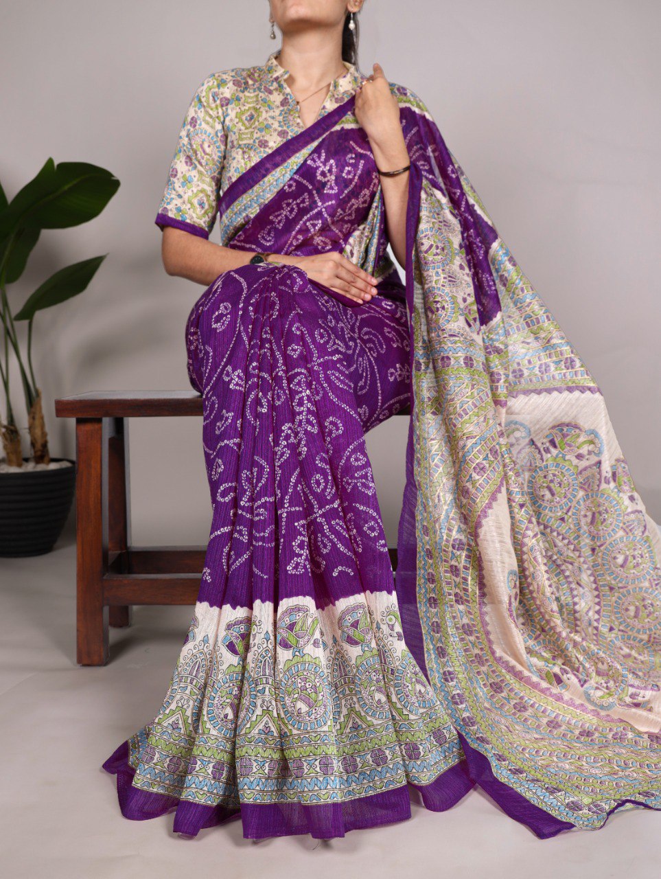 Women's Designer Party Wear Madhubani Bandhej Print Saree By WTW