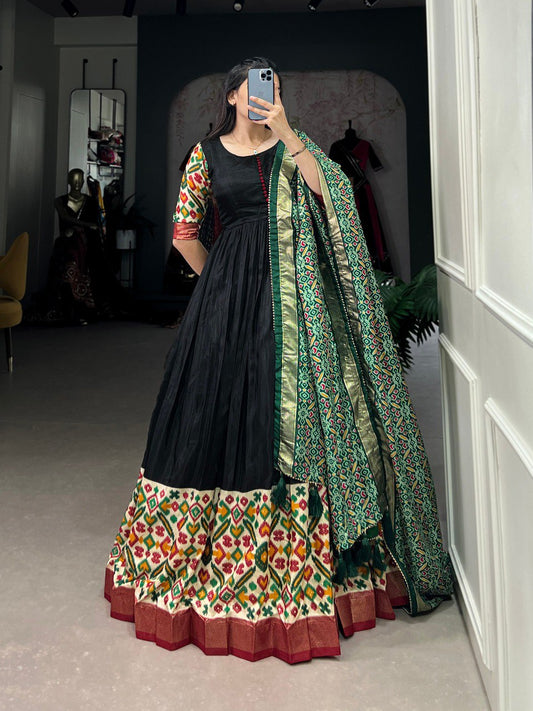 Women's Style Black Patola Gown With Dupatta By WTW