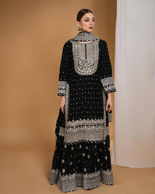 Pretty Black Color Georgette Embroidery Sequence Salwar Suit By WTW