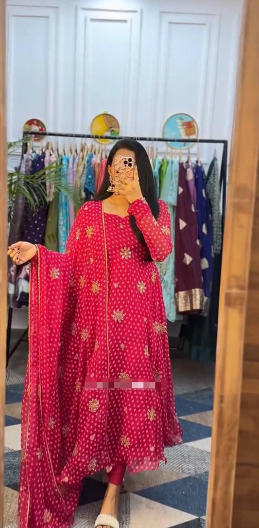 Fancy Pure Georgette Thread Work Gown By WTW