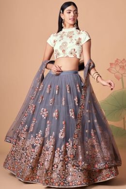 Tempting Net Fabric Grey Color Lehenga Choli In Sangeet Wear By WTW