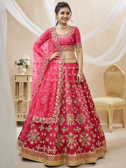 Outstanding Pink Zari Work Art Silk Reception Wear Lehenga Choli By WTW