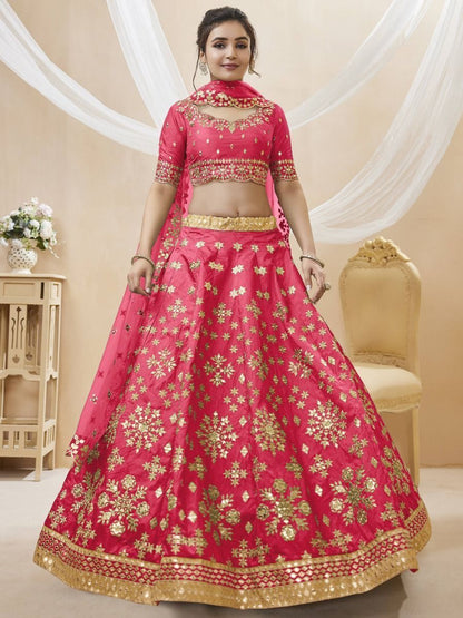 Outstanding Pink Zari Work Art Silk Reception Wear Lehenga Choli By WTW