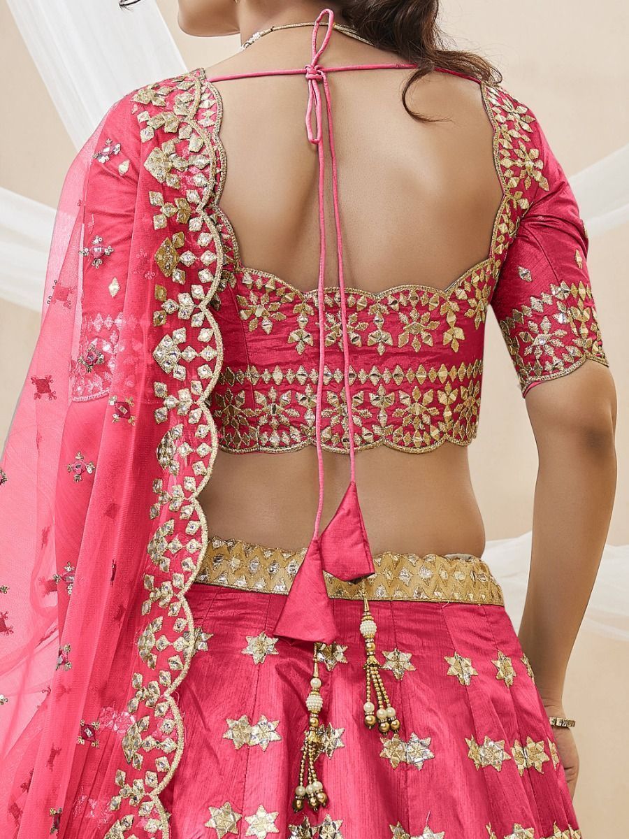 Outstanding Pink Zari Work Art Silk Reception Wear Lehenga Choli By WTW