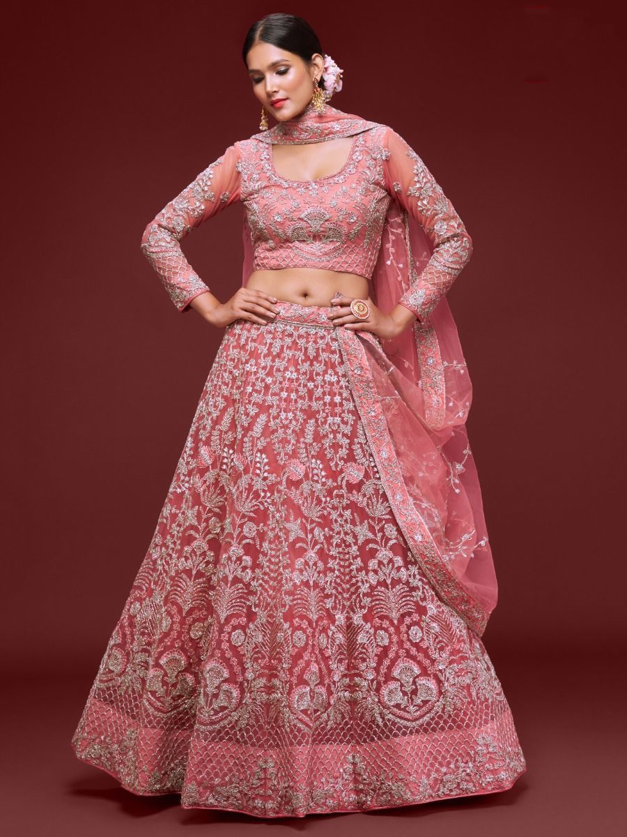 Alluring Pink Dori Work Soft Net Ceremony Wear Lehenga Choli By WTW