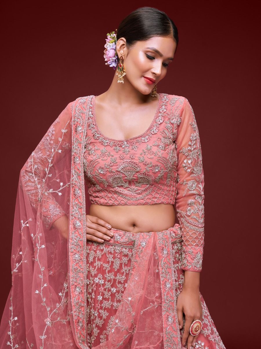 Alluring Pink Dori Work Soft Net Ceremony Wear Lehenga Choli By WTW