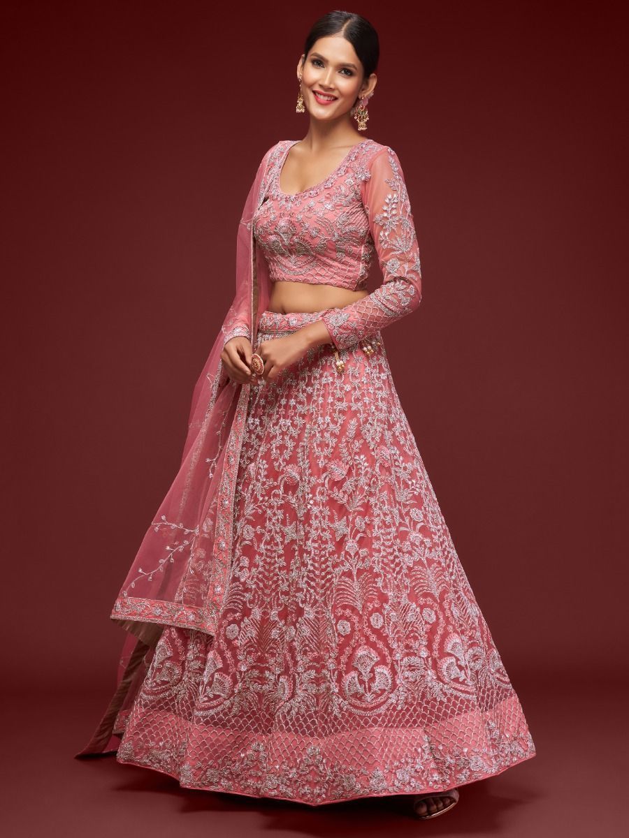 Alluring Pink Dori Work Soft Net Ceremony Wear Lehenga Choli By WTW