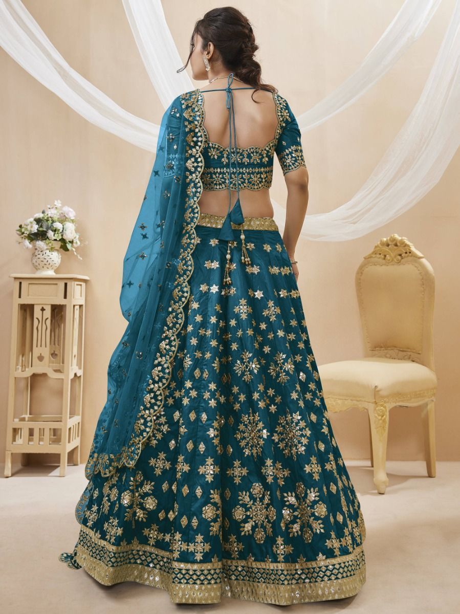 Irresistible Blue Zari Work Art Silk Wedding Wear Lehenga Choli By WTW