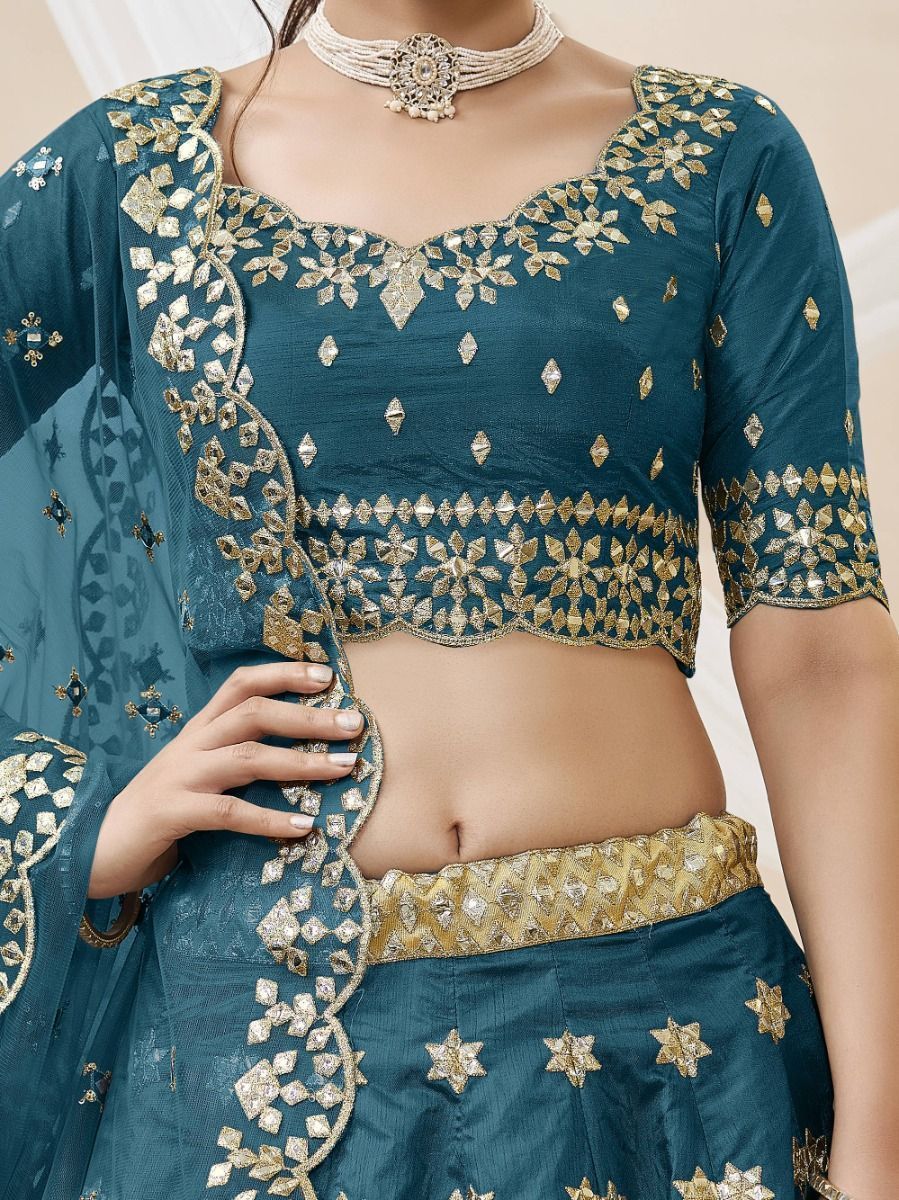 Irresistible Blue Zari Work Art Silk Wedding Wear Lehenga Choli By WTW