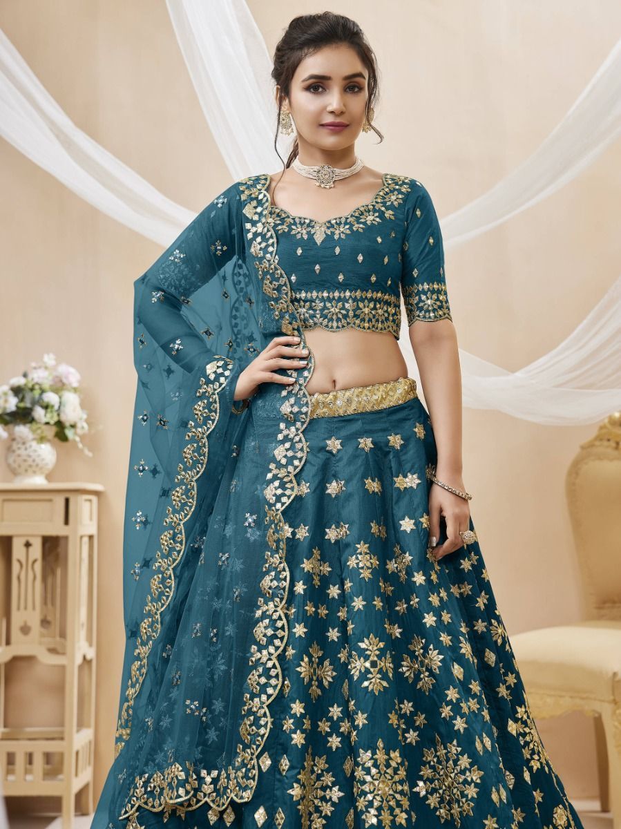 Irresistible Blue Zari Work Art Silk Wedding Wear Lehenga Choli By WTW