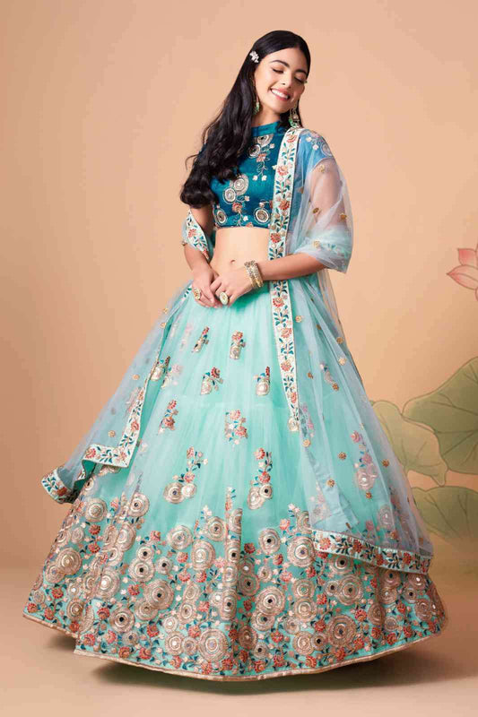 Saundaryam Fashions| Net Party Wear Lehenga in Blue with Embroidered work By WTW