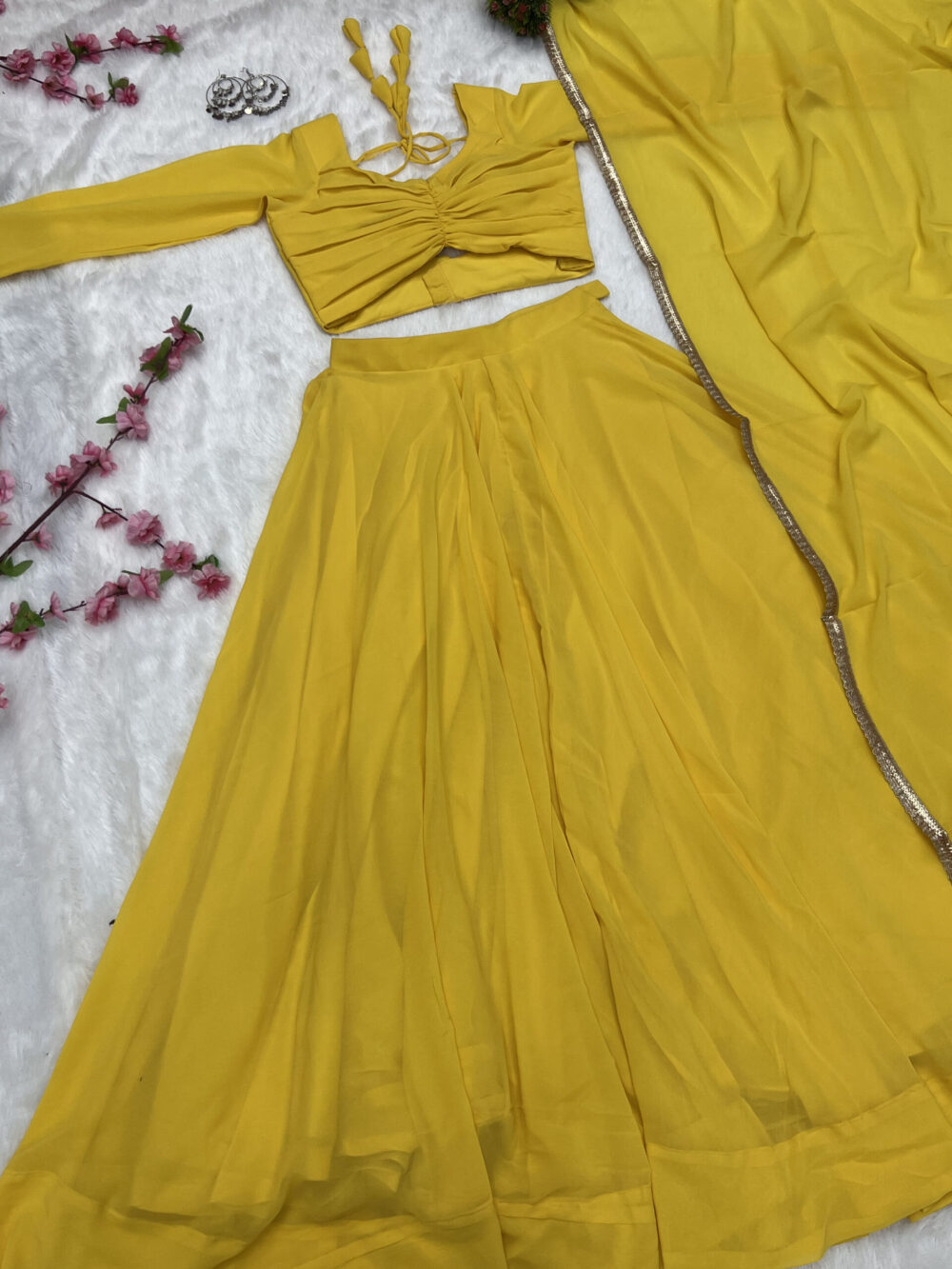 Yellow floral lehenga designs. | Yellow lehenga, Dress indian style, Yellow  indian outfit