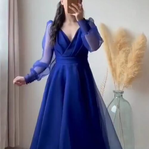 Girl's Festive Maxi Full Length 3/4 Sleeves Anarkali Gown Dress (Sky Blue)