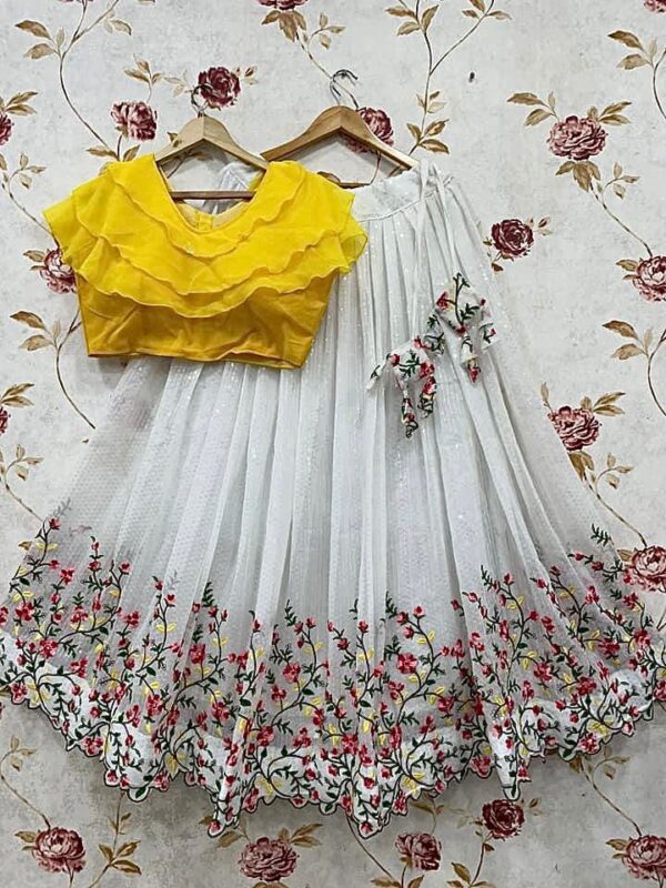 Shop Pink N Yellow Embroidered Ruffles Lehenga Set Festive Wear Online at  Best Price | Cbazaar