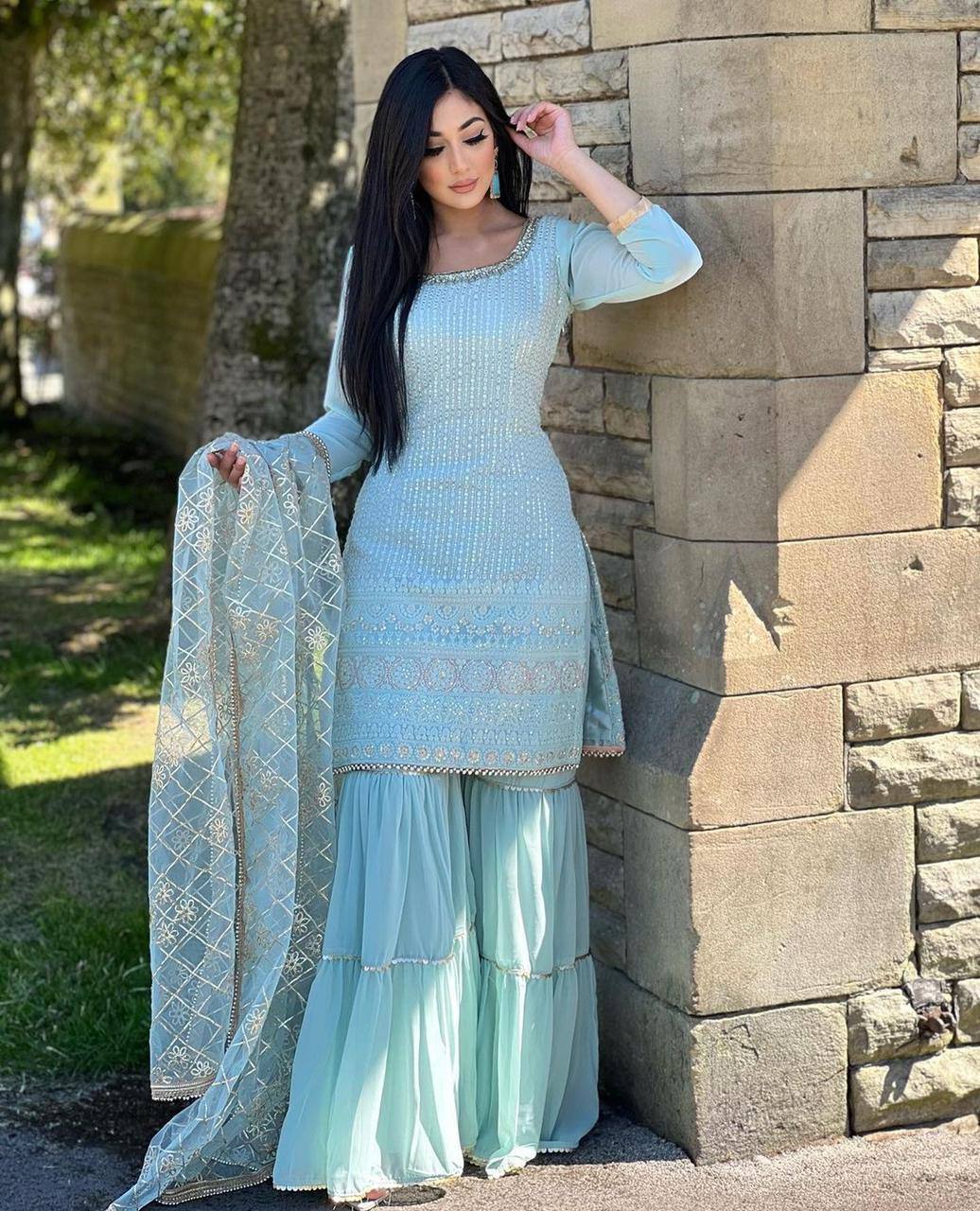 Party wear dress | Mint Green Palazzo Suit for women | Crop top outfits  indian, Green dress outfit, Mint green dress outfit