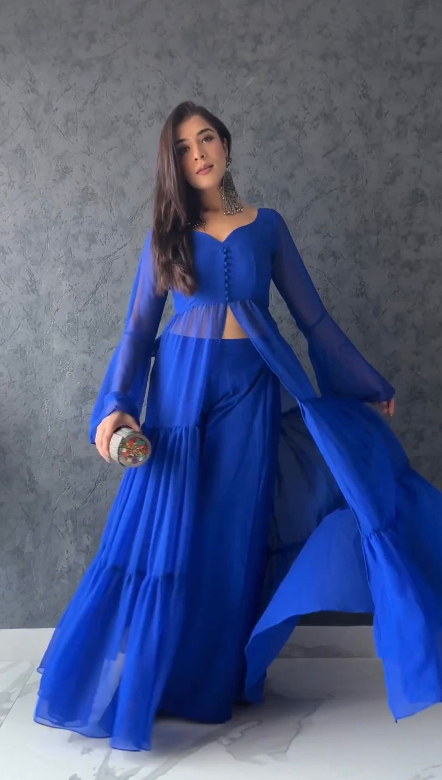 Blue Royal Blue Embroidered Gown With Dupatta by HER CLOSET for rent online  | FLYROBE